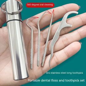 304 Stainless Steel Toothpick Suit (Option: 3 Long Toothpick Floss Tube)