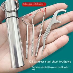 304 Stainless Steel Toothpick Suit (Option: 3 Short Pick Floss Tube)