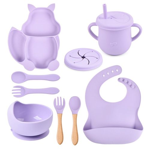 Silicone Squirrel Tableware Baby Silicone Food Supplement Set Baby Spork Integrated Silicone Plate Suit