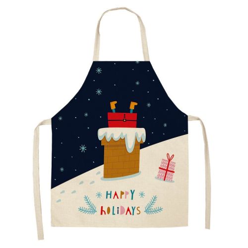 Cartoon Christmas Elk Santa Claus Printed Linen Sleeveless Apron